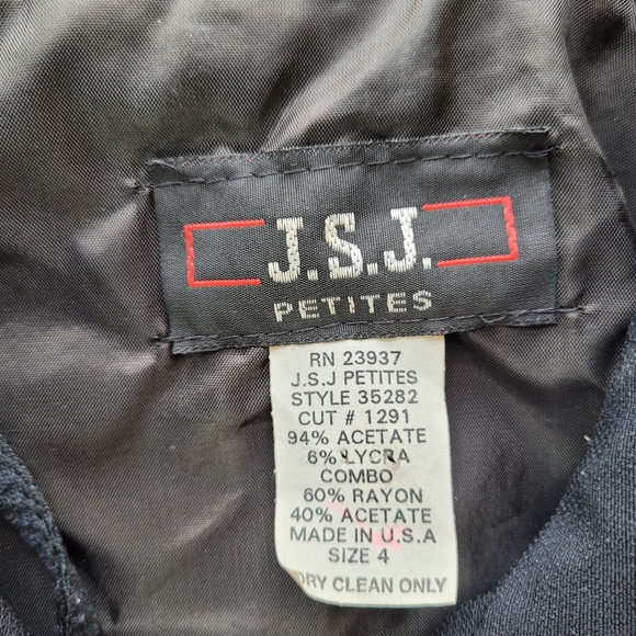 JSJ Petites Vintage 90s Career Suit Size 4P Navy Blue Green Stripes Made in USA - Picture 5 of 8